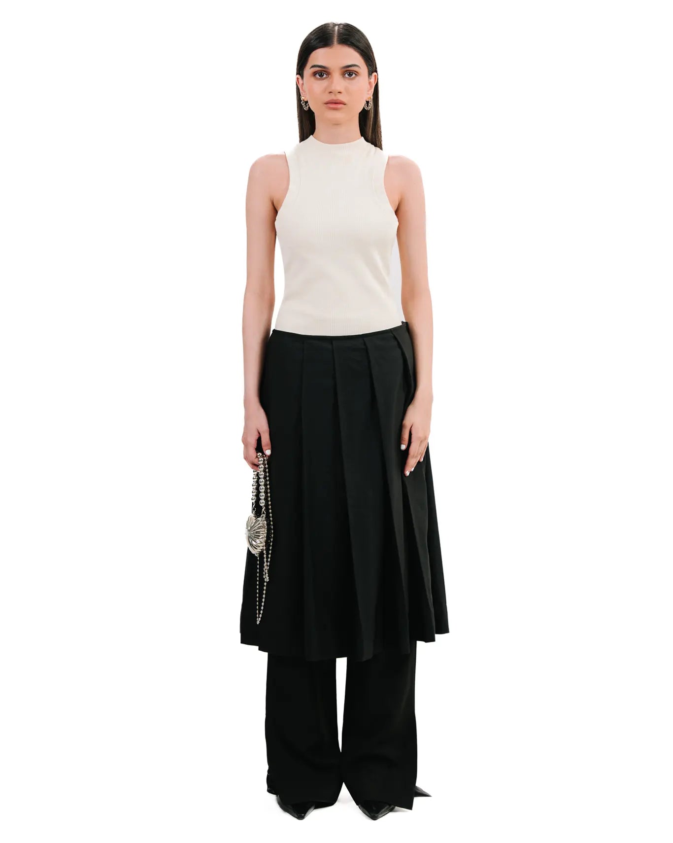Cyanide Black Pleated Wool Skirt