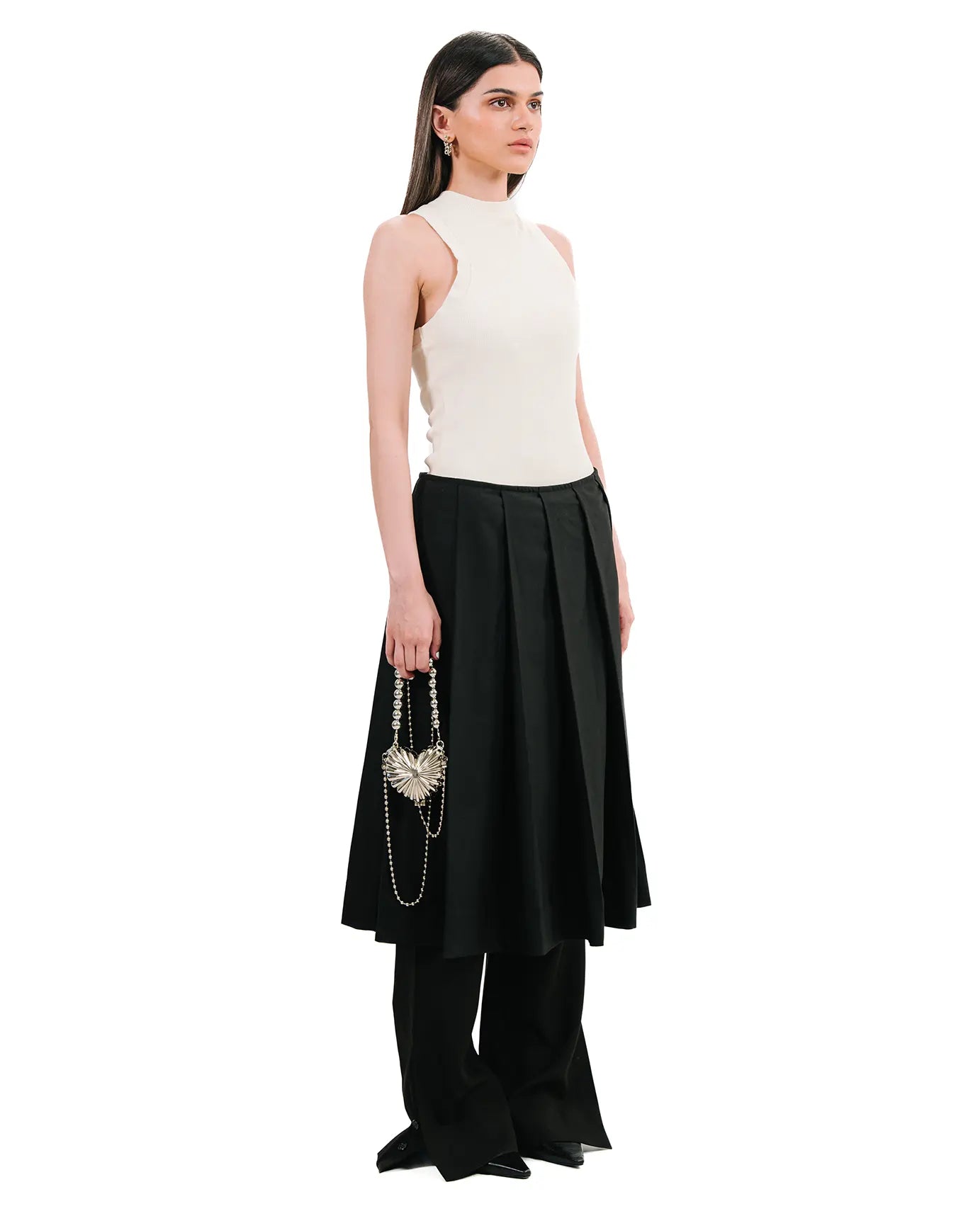 Cyanide Black Pleated Wool Skirt 4