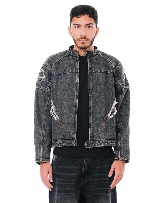 Cyanide Grey Denim Biker Jacket cult store