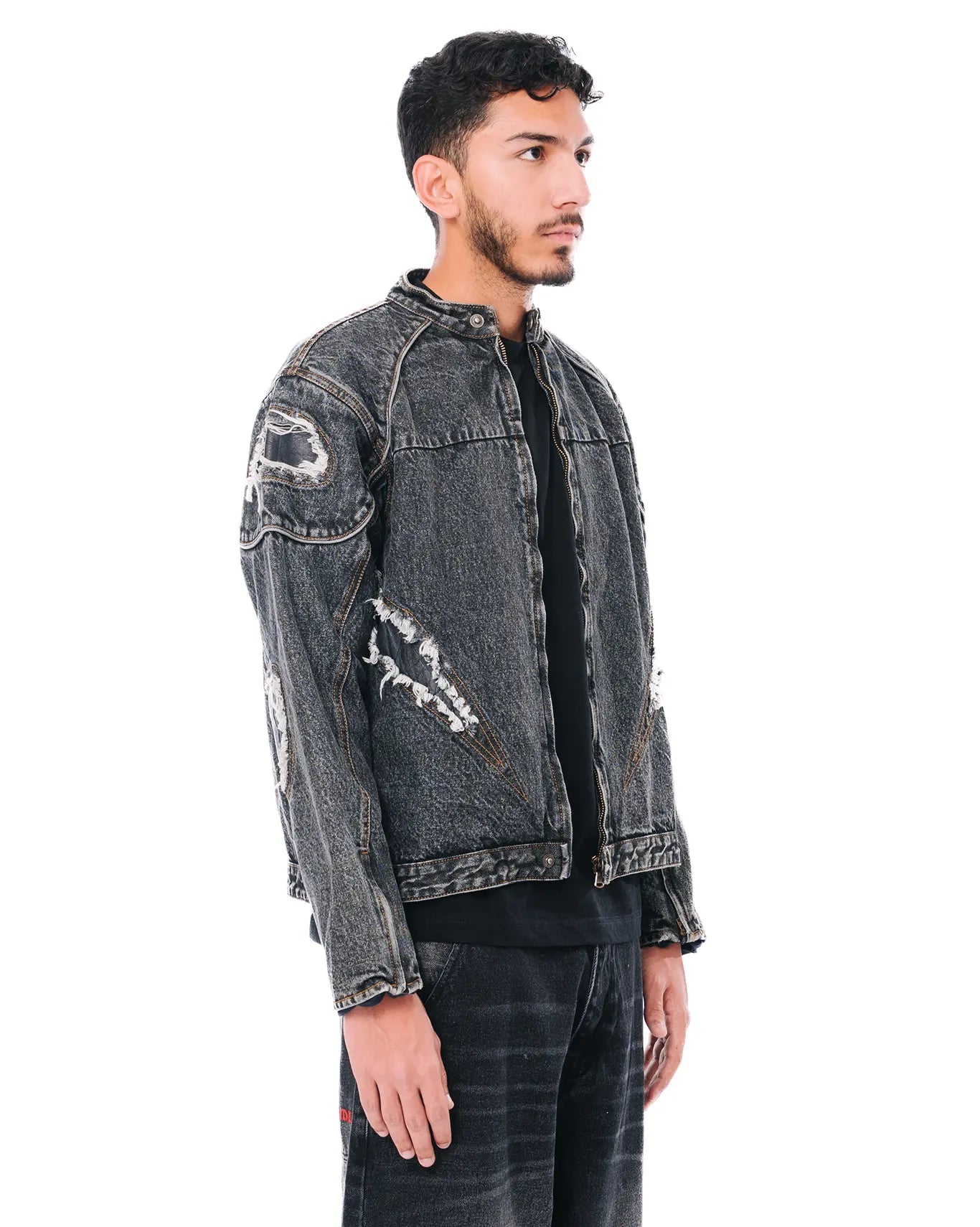 Cyanide Grey Denim Biker Jacket cult store