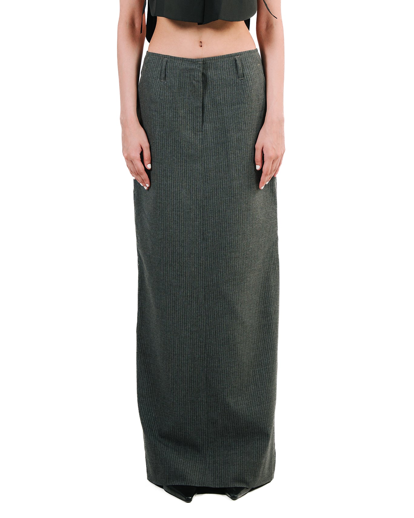 Cyanide Grey Pinstripe Maxi Skirt