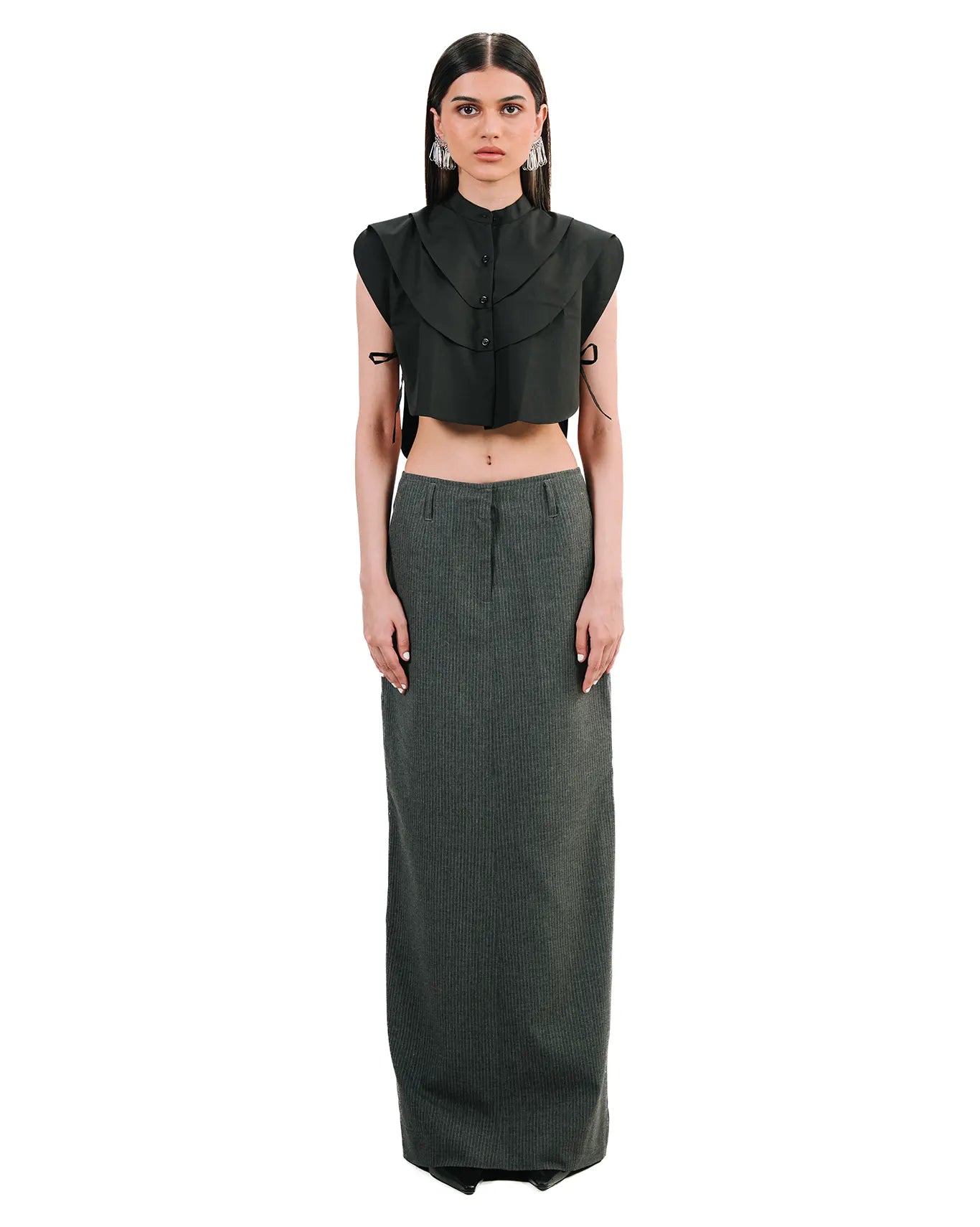 Cyanide Grey Pinstripe Maxi Skirt