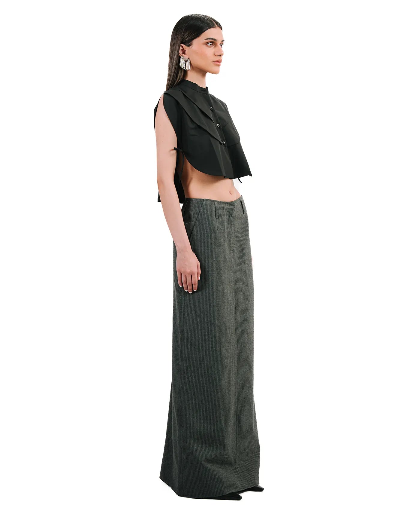 Cyanide Grey Pinstripe Maxi Skirt