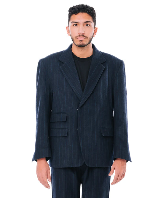 Cyanide Navy Wool Flannel Pinstripe Blazer cult store