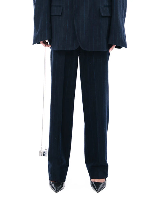 Cyanide Navy Wool Flannel Pinstripe Pants