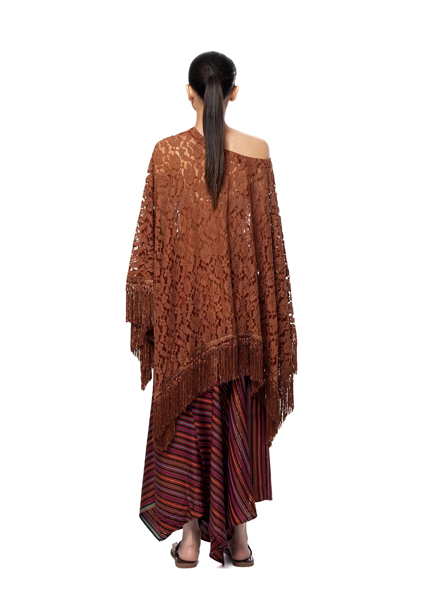 Collected XX Brown Lace Tassel Poncho Cult Karachi Pakistan
