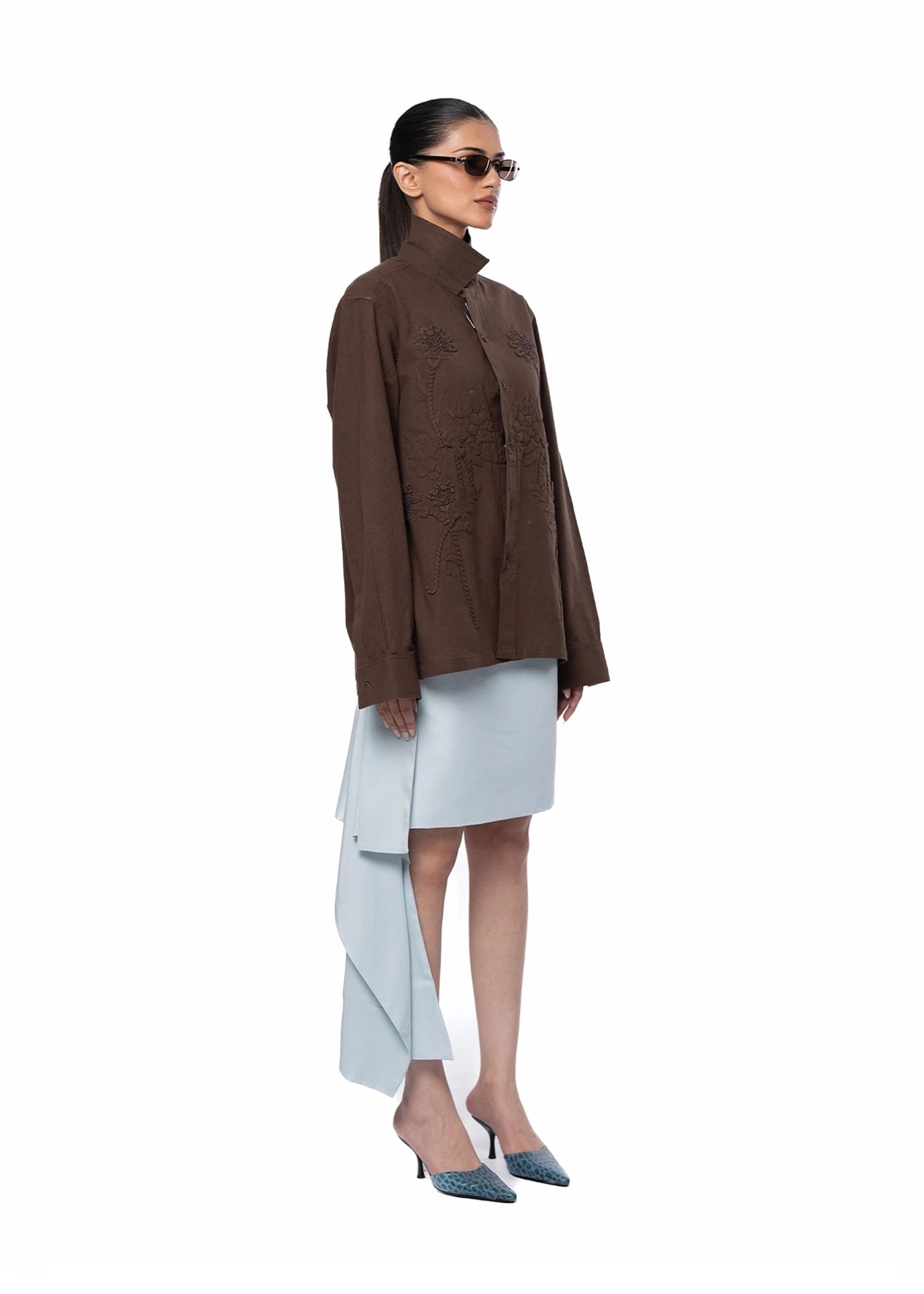 Another Sect Brown Brown Lali Appliqued Jacket - CULT - haider