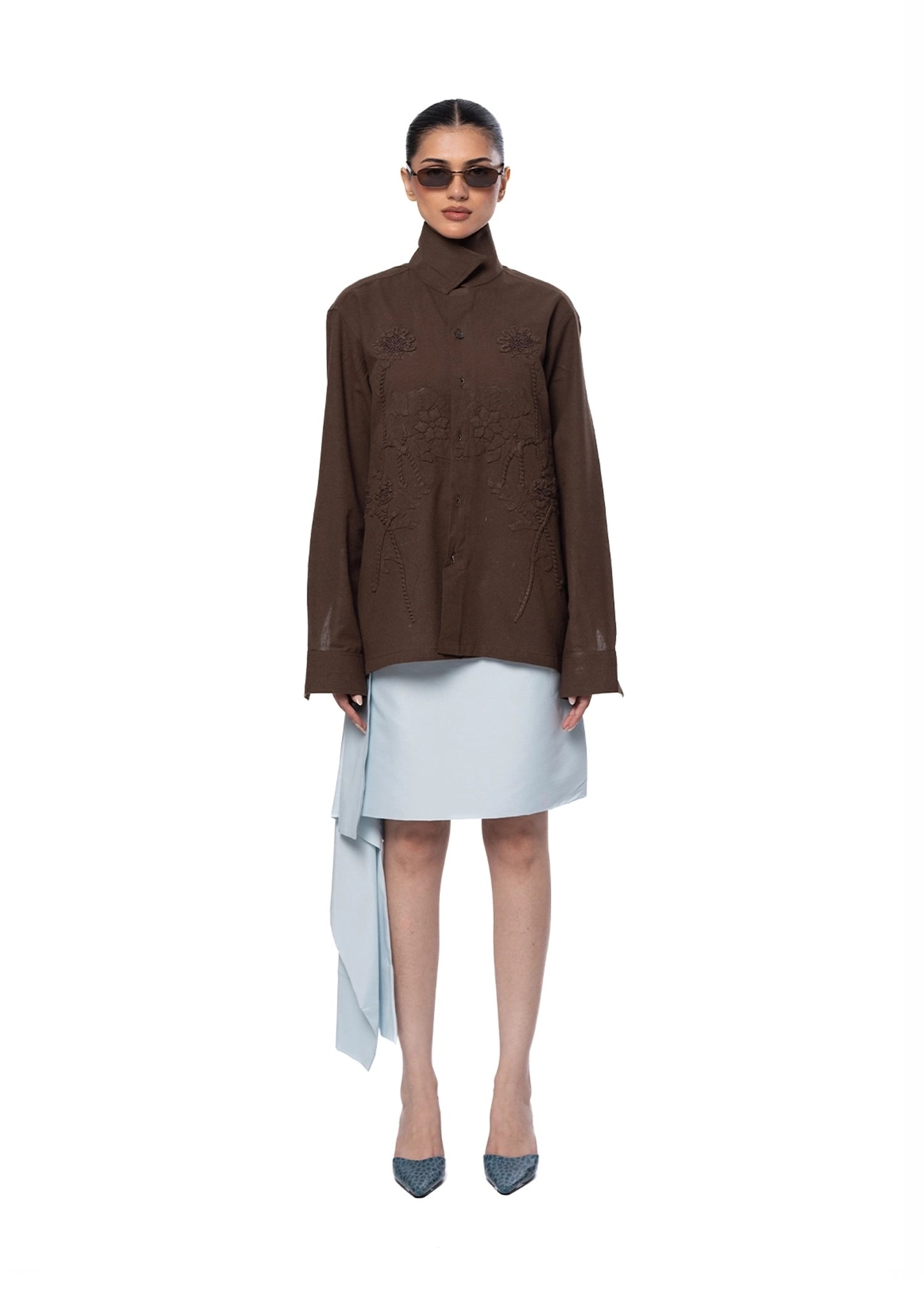 Another Sect Brown Brown Lali Appliqued Jacket - CULT - haider