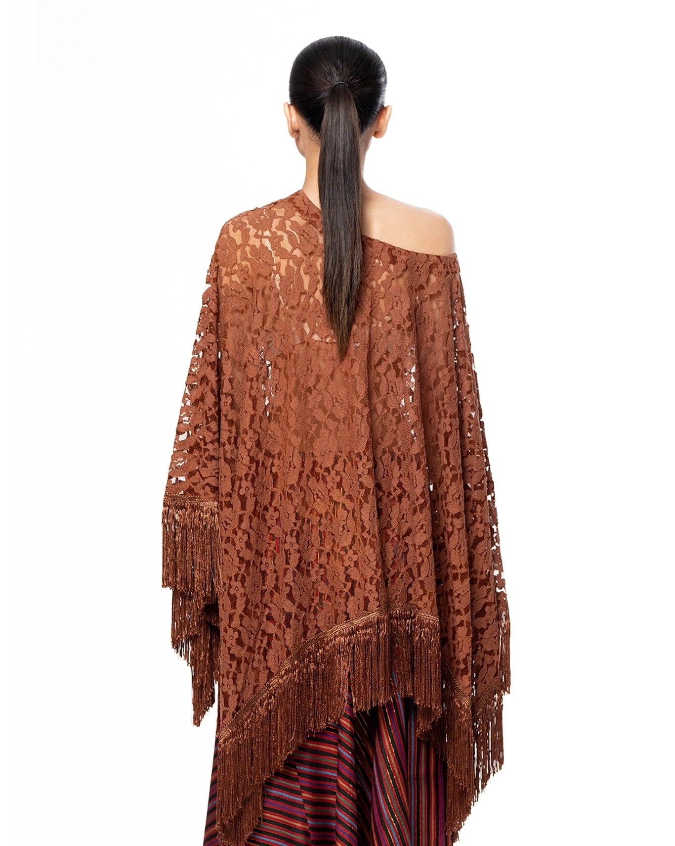 Collected XX Brown Lace Tassel Poncho Cult Karachi Pakistan