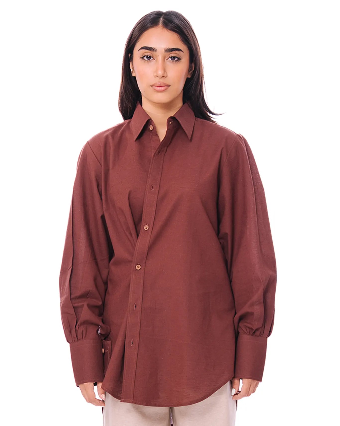 Inclusivitee Brown Cross Button Shirt cult store women 