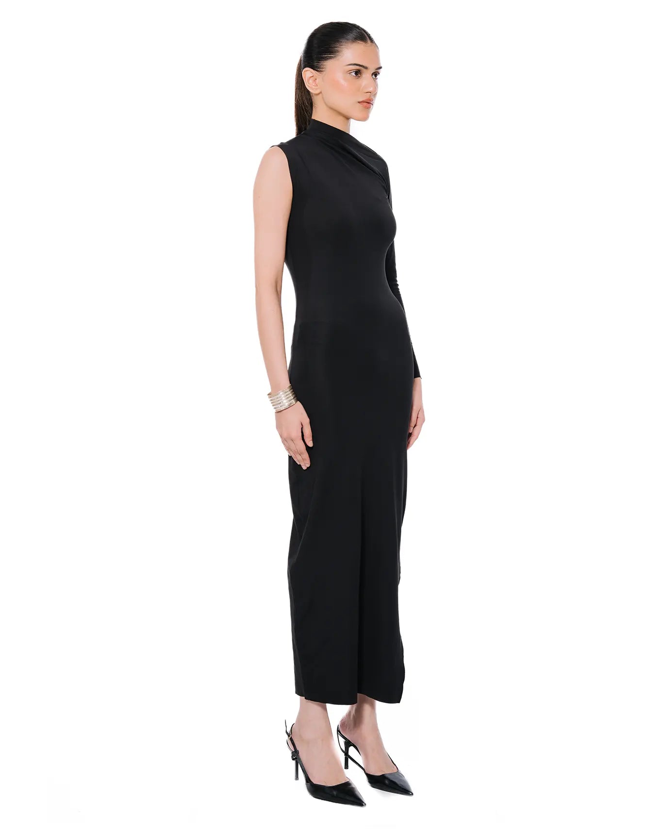 Koyo Asymmetric Pulled Neck Dress In Black Cult Store