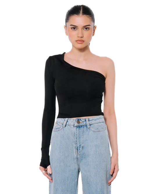 Koyo Black Asymmetric Off Shoulder Top Cult Store