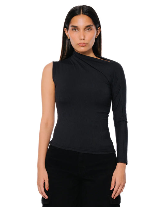 Koyo Black Asymmetric Ribbed Top Cult Karachi Pakistan