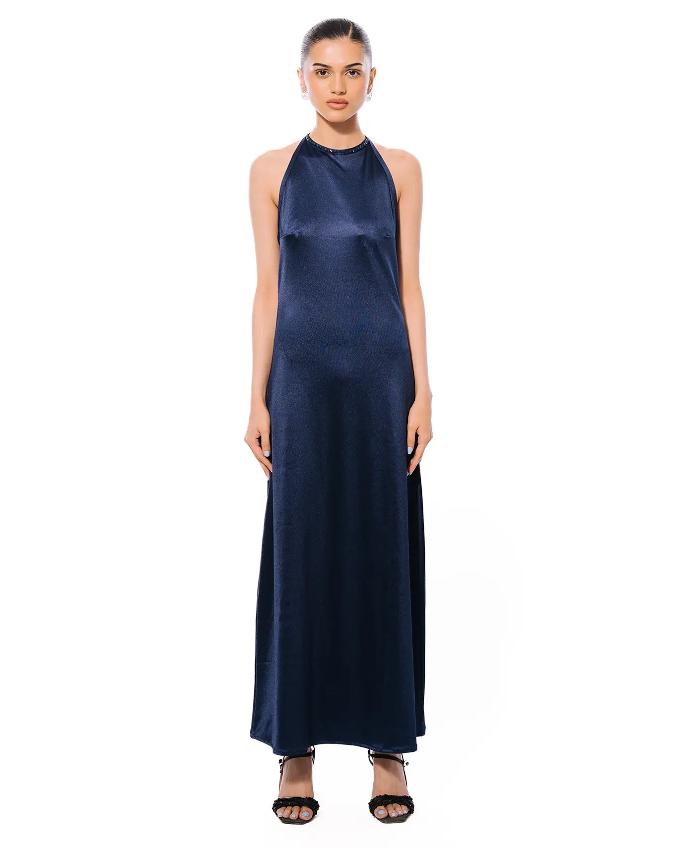 Koyo Navy Blue Halter Neck Dress Cult Store Karachi Pakistan womenswear