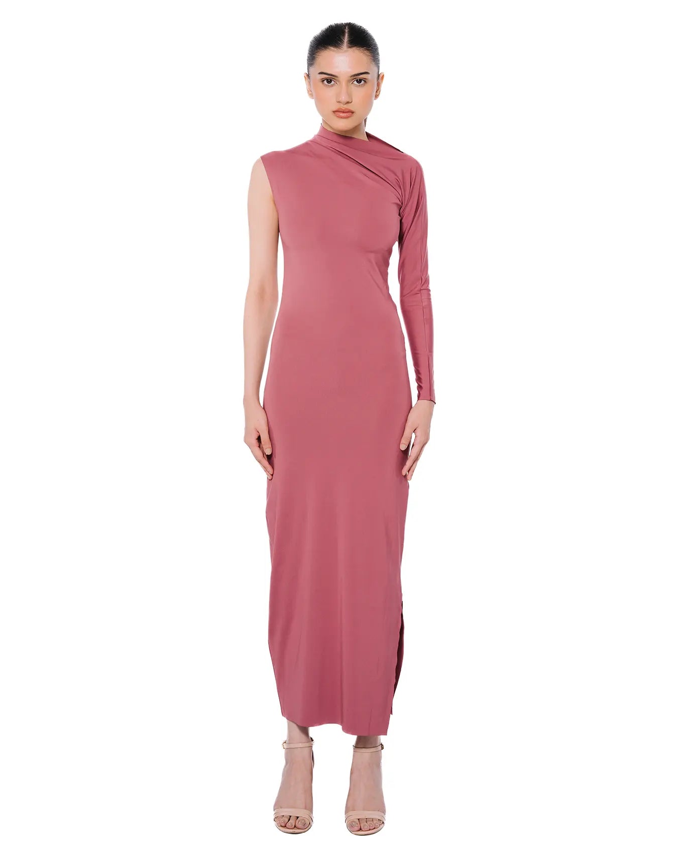 Koyo Terracotta Asymmetric Pulled Neck Dress In Pink Cult Store
