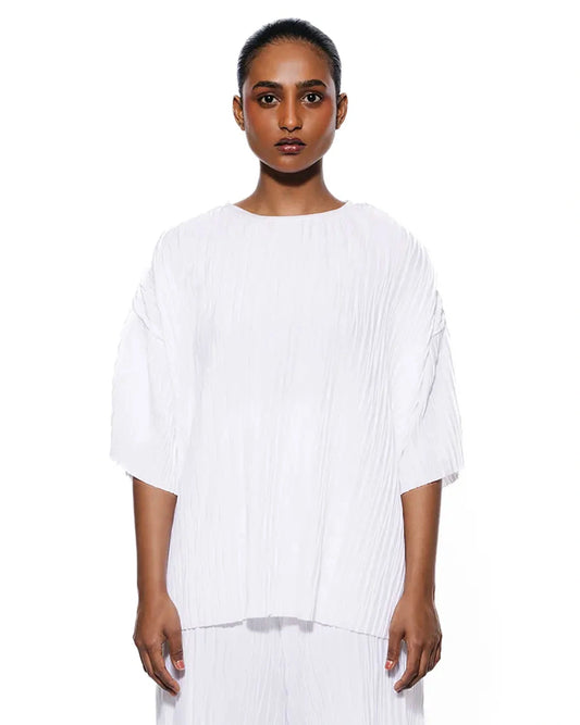 Koyo White Ripple Pleat Tee Cult Karachi