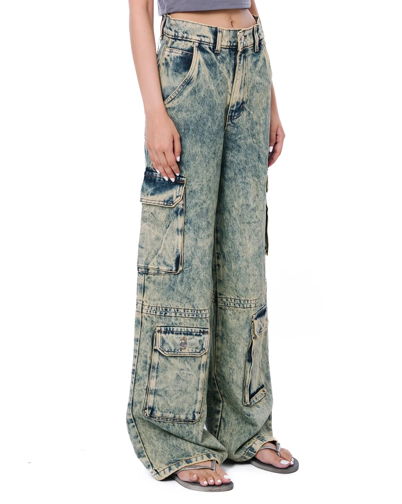 Naqees Green Token Cargo Jeans