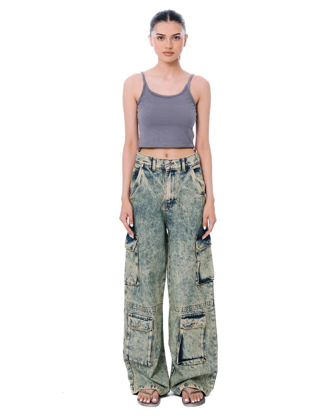Naqees Green Token Cargo Jeans
