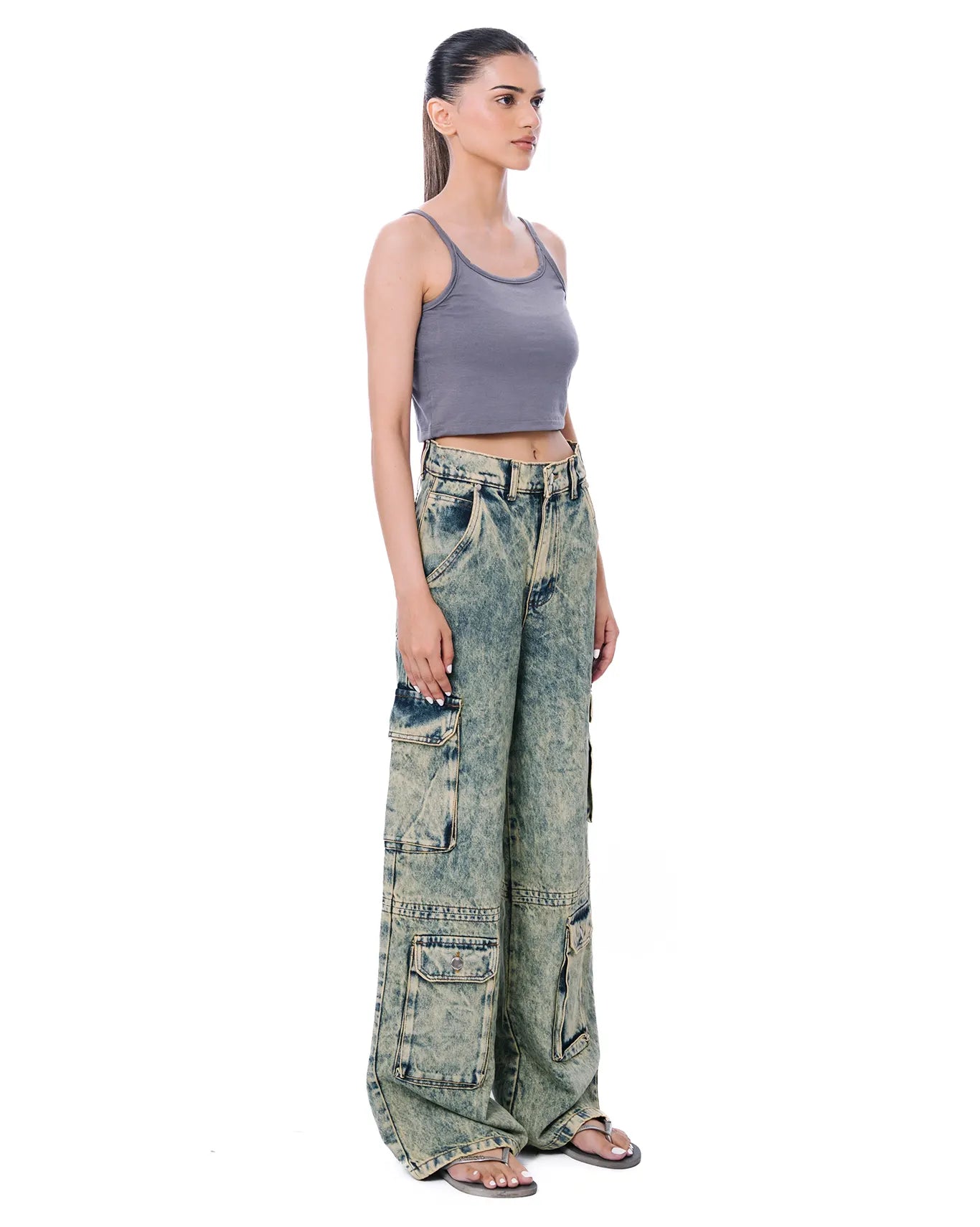 Naqees Green Token Cargo Jeans