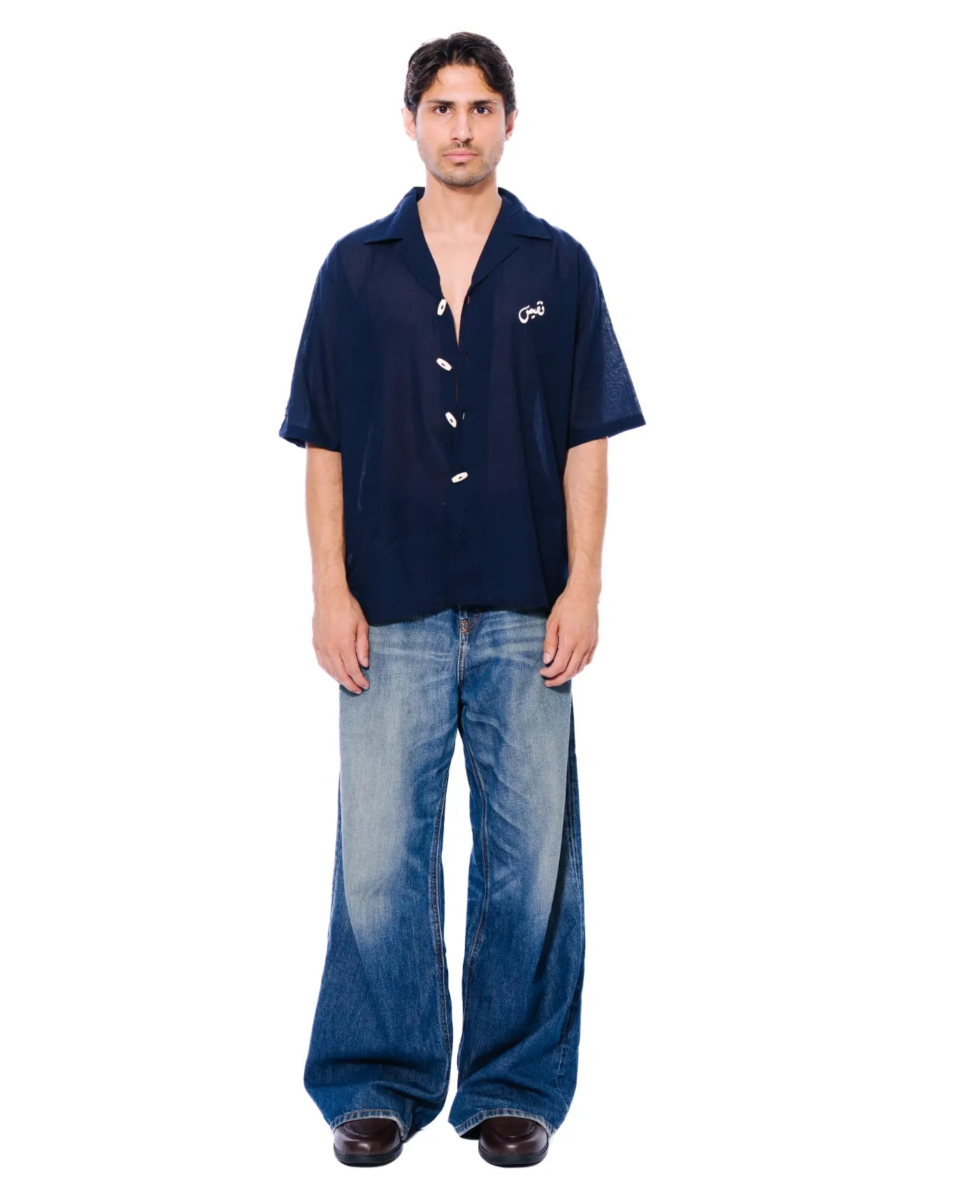 Naqees Navy Blue Navy Button Down Shirt - CULT - haider
