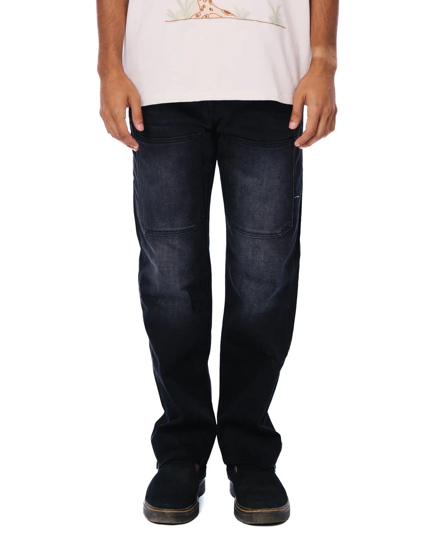 Osami Charcoal Straight Leg Patch Denim Jeans