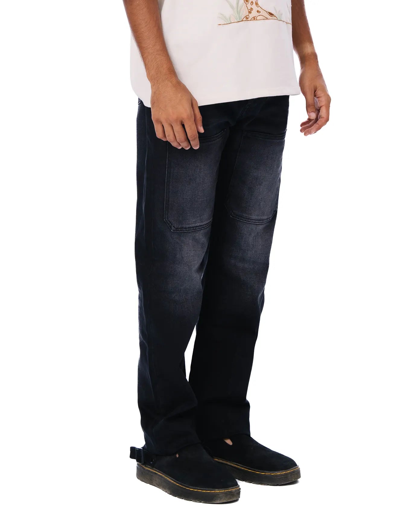 Osami Charcoal Straight Leg Patch Denim Jeans
