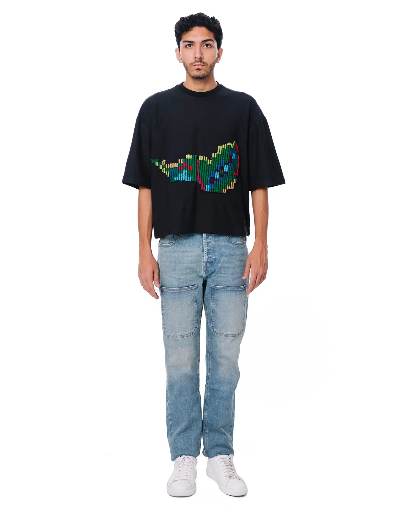 Osami Light Blue Straight Leg Patch Denim Jeans