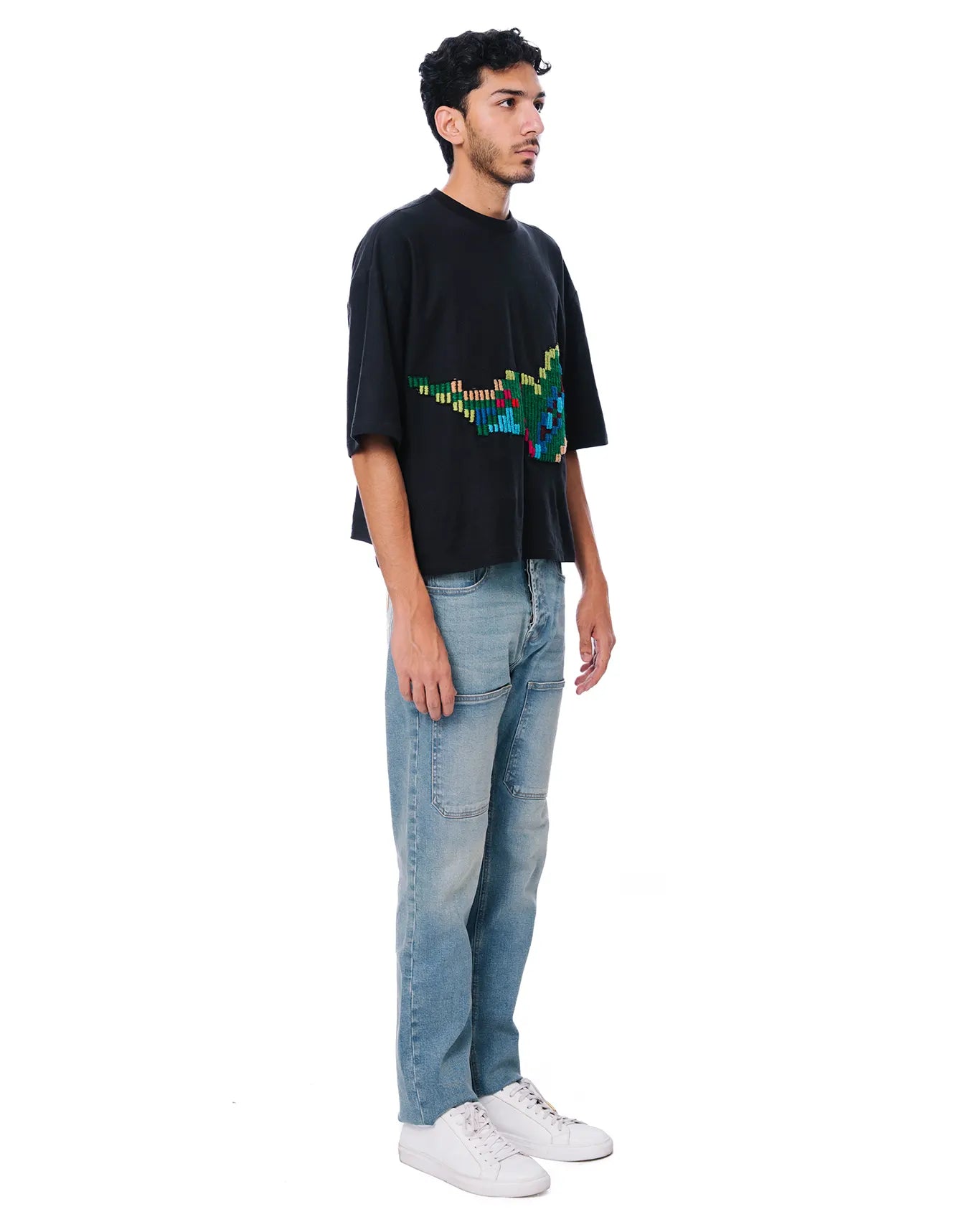 Osami Light Blue Straight Leg Patch Denim Jeans