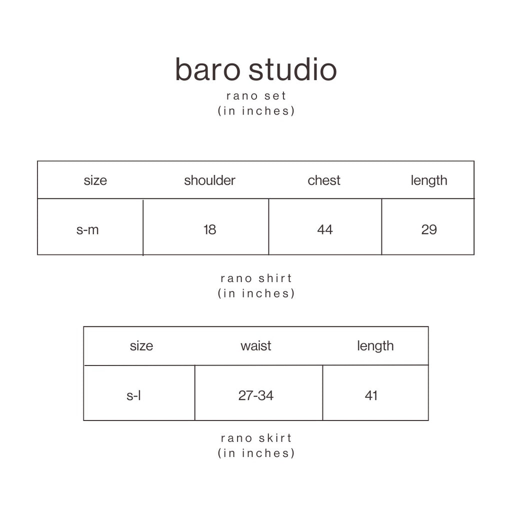 Size Guide for Rano Set