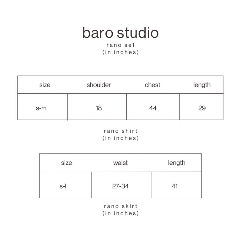 Size Guide for Silver Rano Set