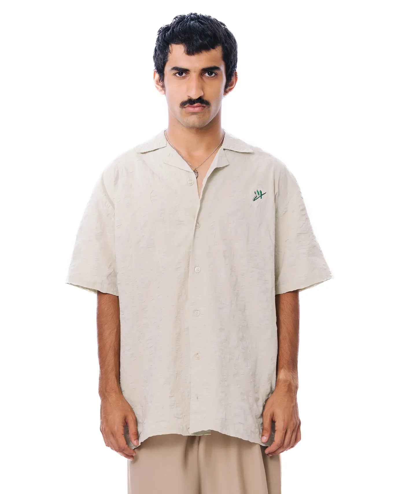 Raa-ay Olive Green Textured Bowler Shirt