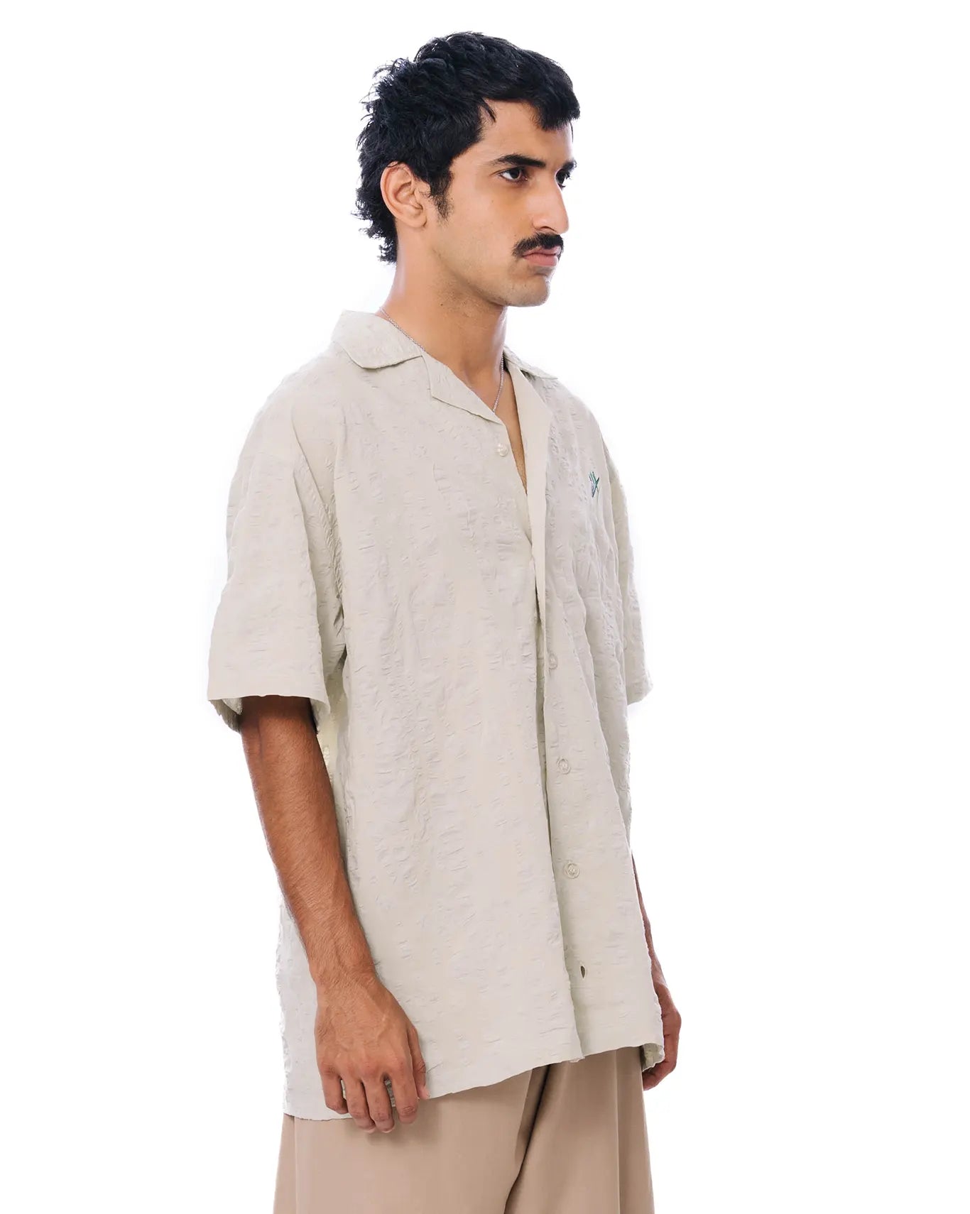 Raa-ay Olive Green Textured Bowler Shirt