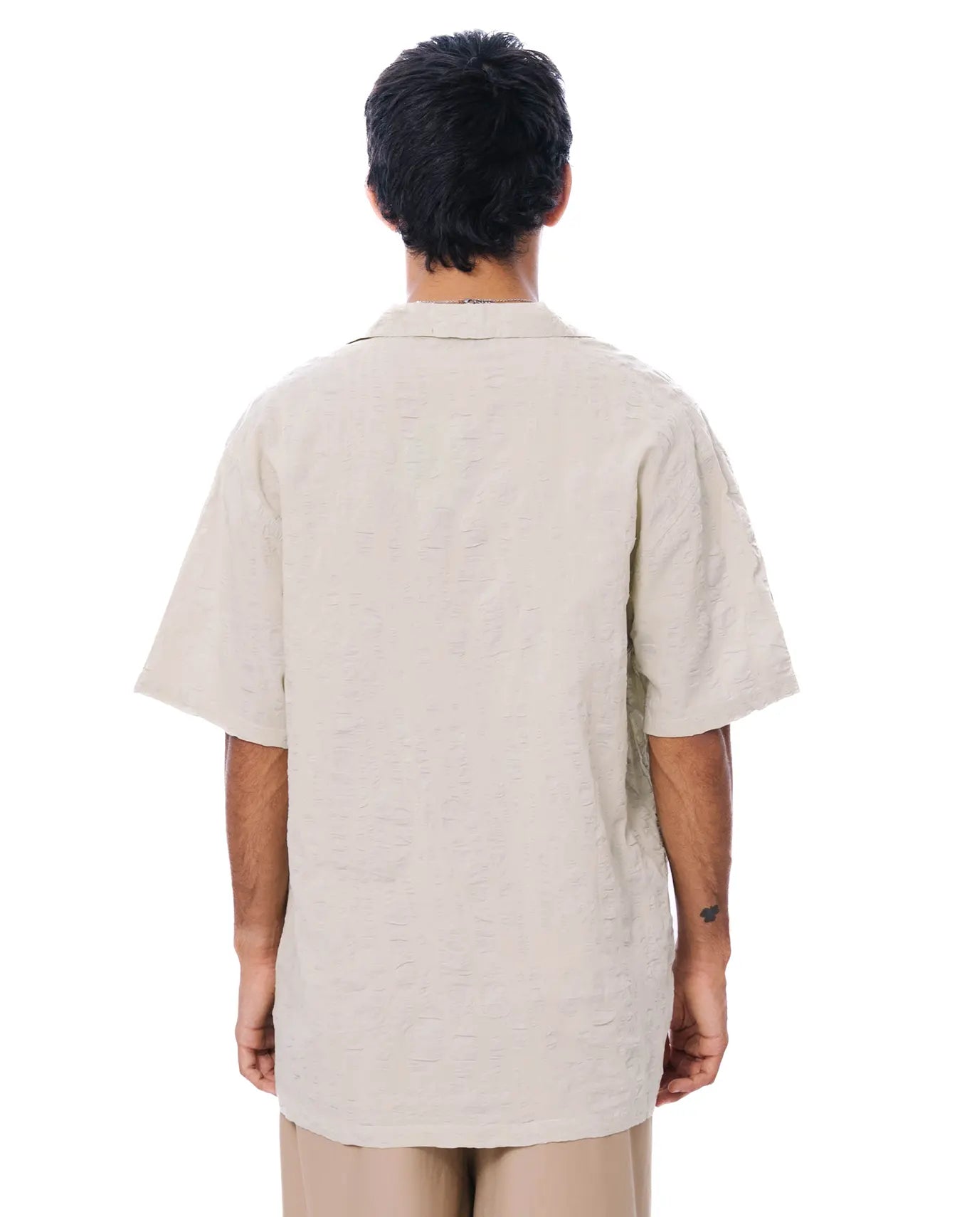 Raa-ay Olive Green Textured Bowler Shirt