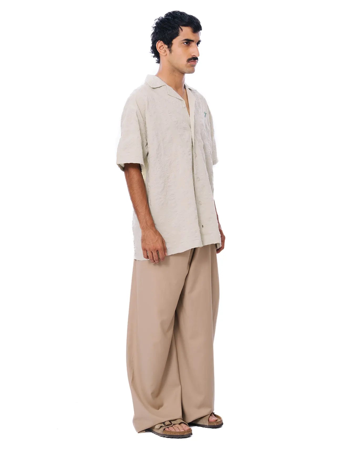 Raa-ay Olive Green Textured Bowler Shirt
