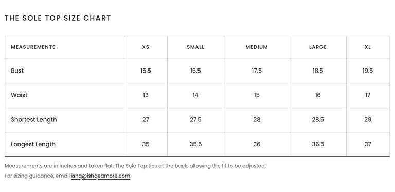 Size Guide for The Coral Sole Top