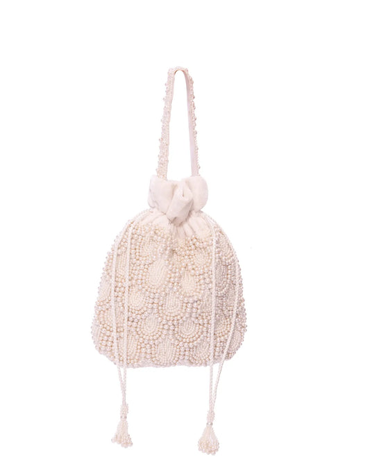 Sitarey White Pearl Potli Cult Store Khi Handbags