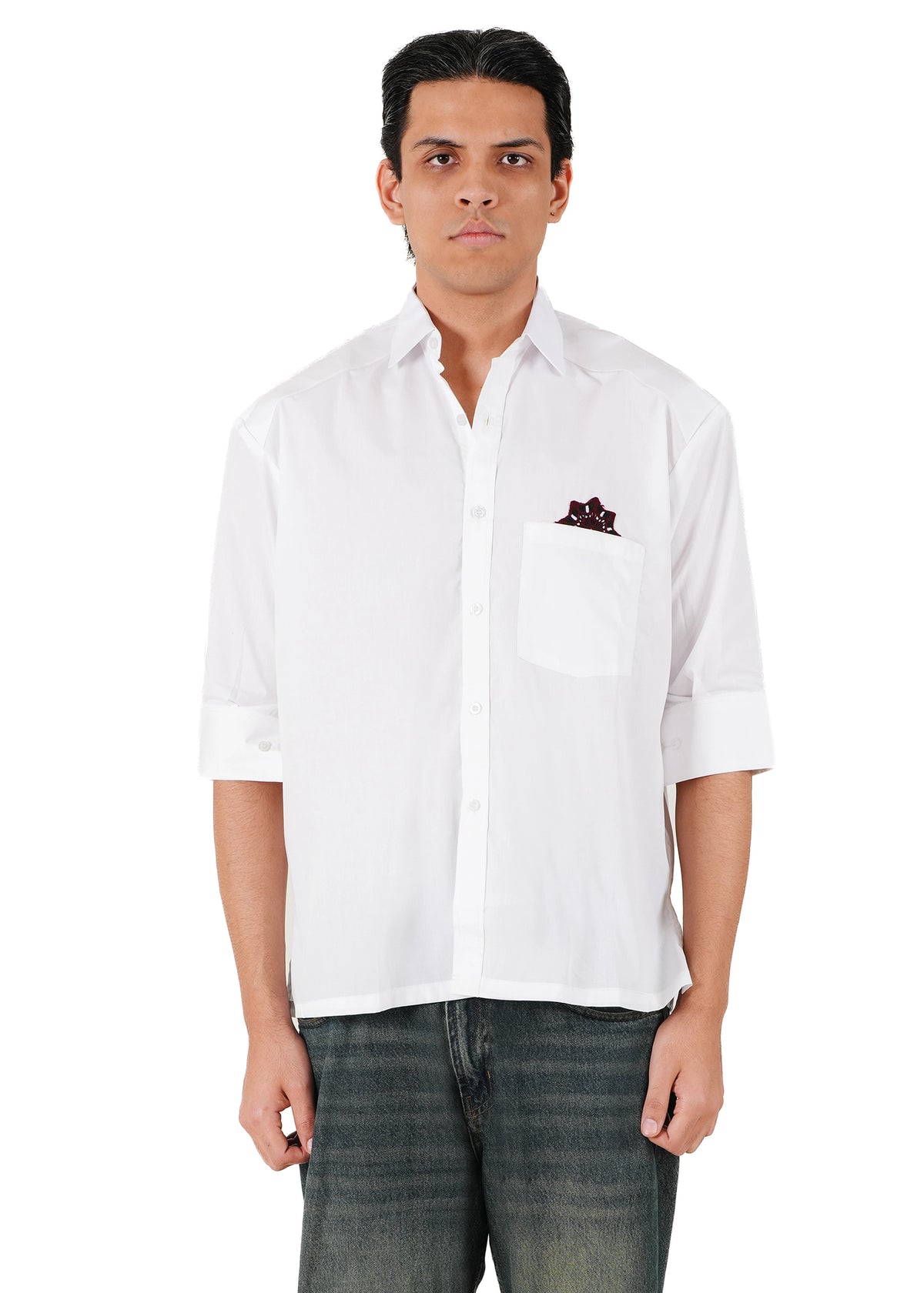 Collected XX White White Baloch Motif Boxy Shirt - CULT