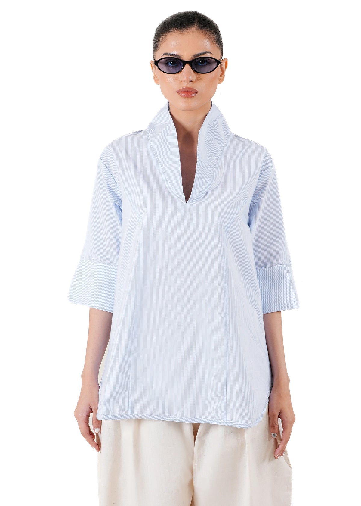 Baro Studio Blue Blue High Collar Shirt - CULT - haider