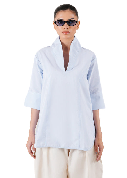 Blue High Collar Shirt