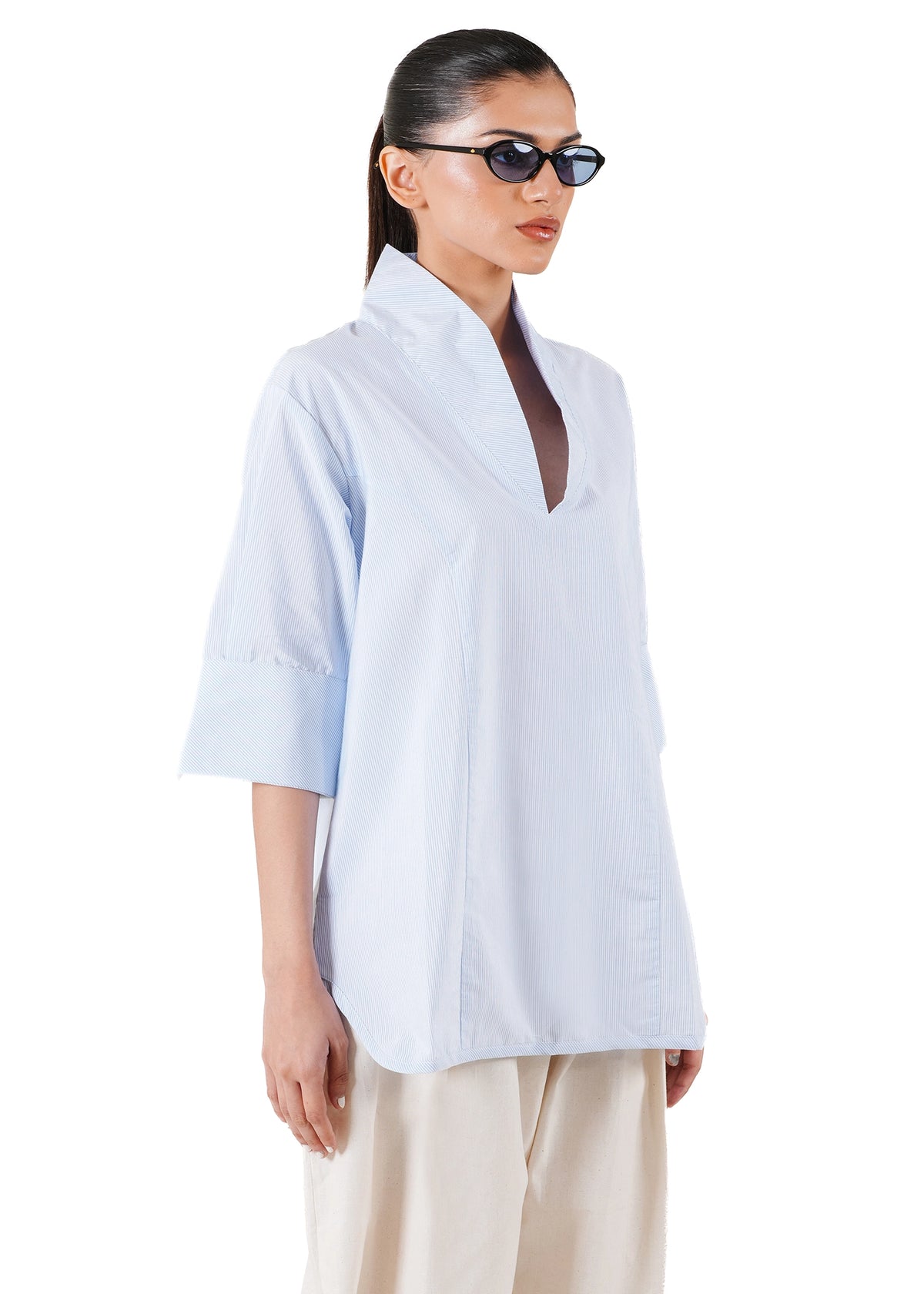 Baro Studio Blue Blue High Collar Shirt - CULT - haider