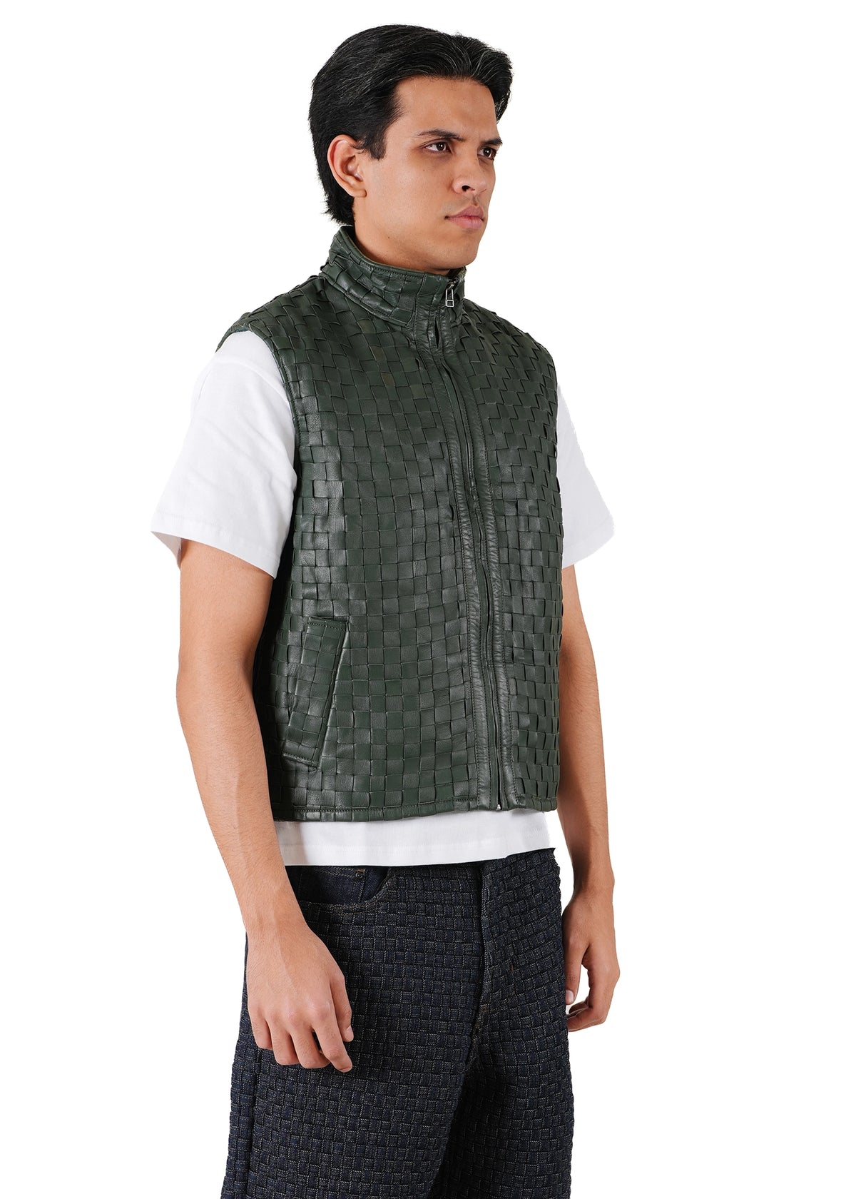 Dreams of Arthur Green Green Leather Braided Vest - CULT