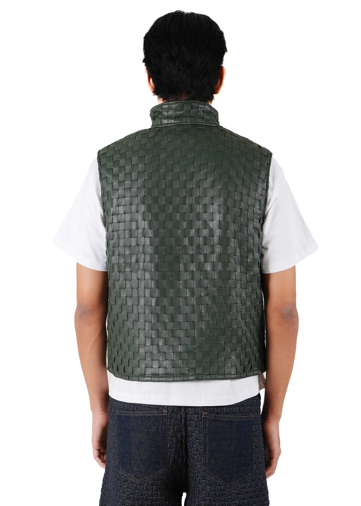 Dreams of Arthur Green Green Leather Braided Vest - CULT - haider