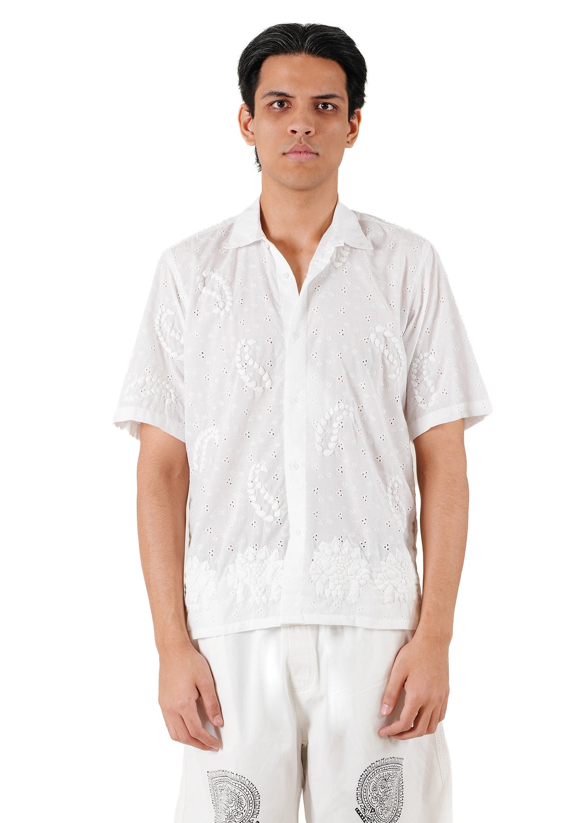 Another Sect White White Raha Hand Appliqued Shirt - CULT