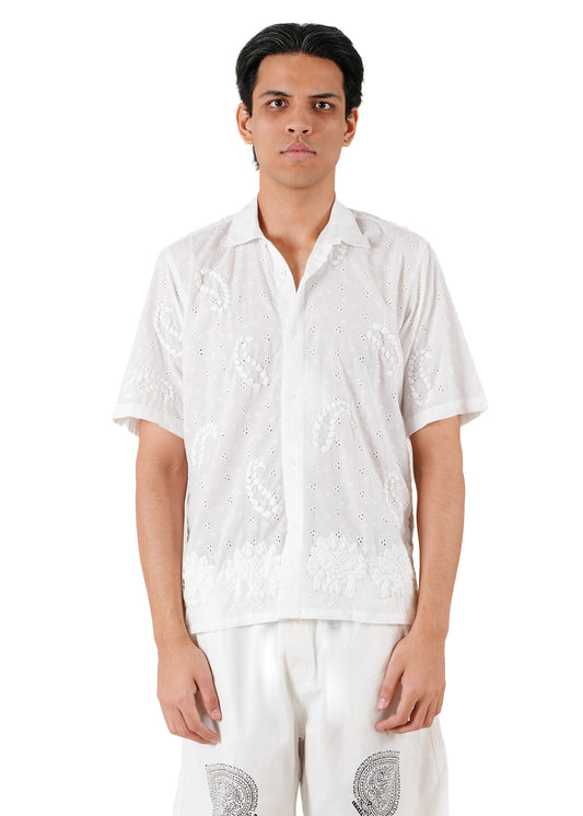 White Raha Hand Appliqued Shirt