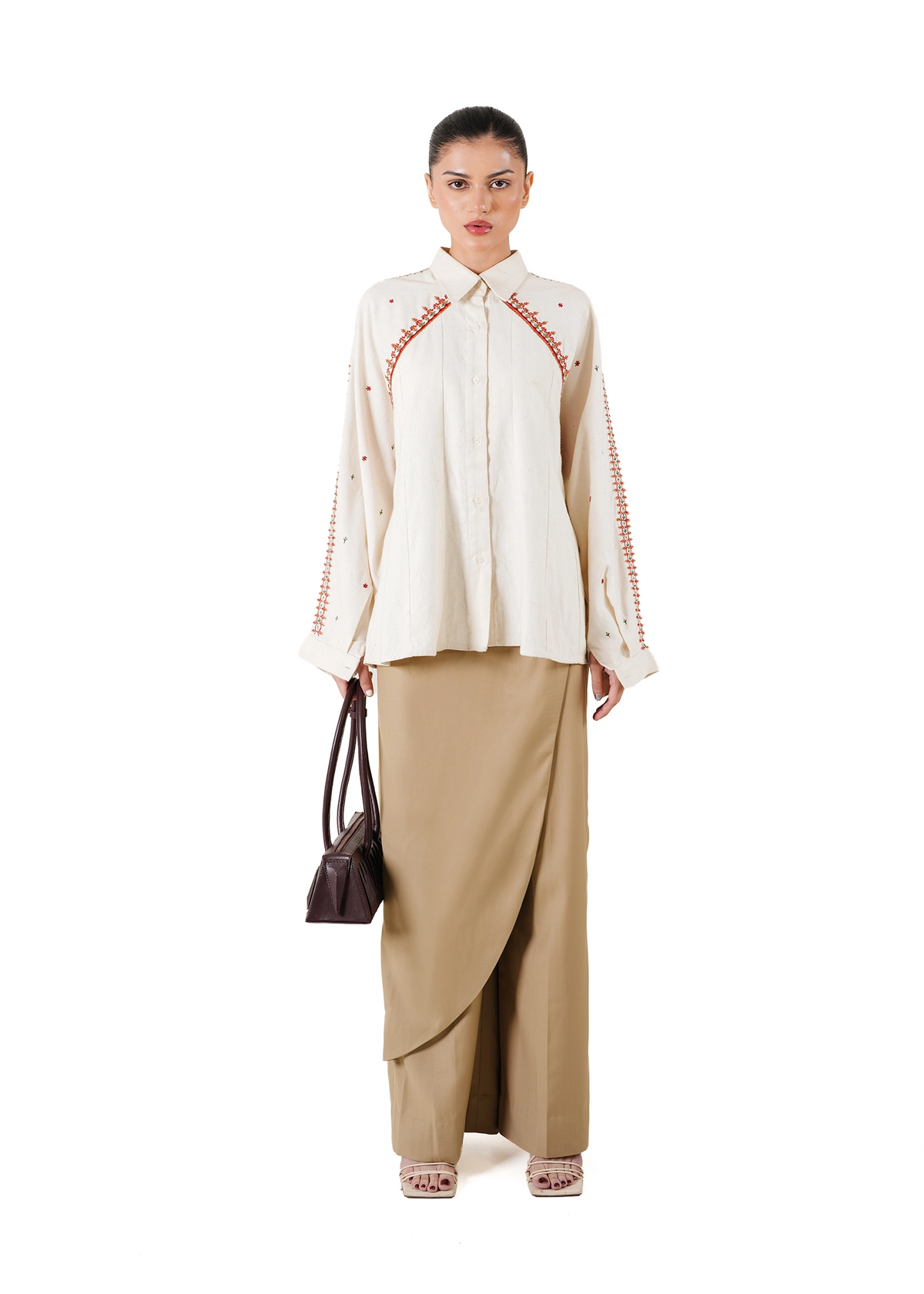 Collected XX Creme Neelum Embroidered Panel Shirt - CULT - haider