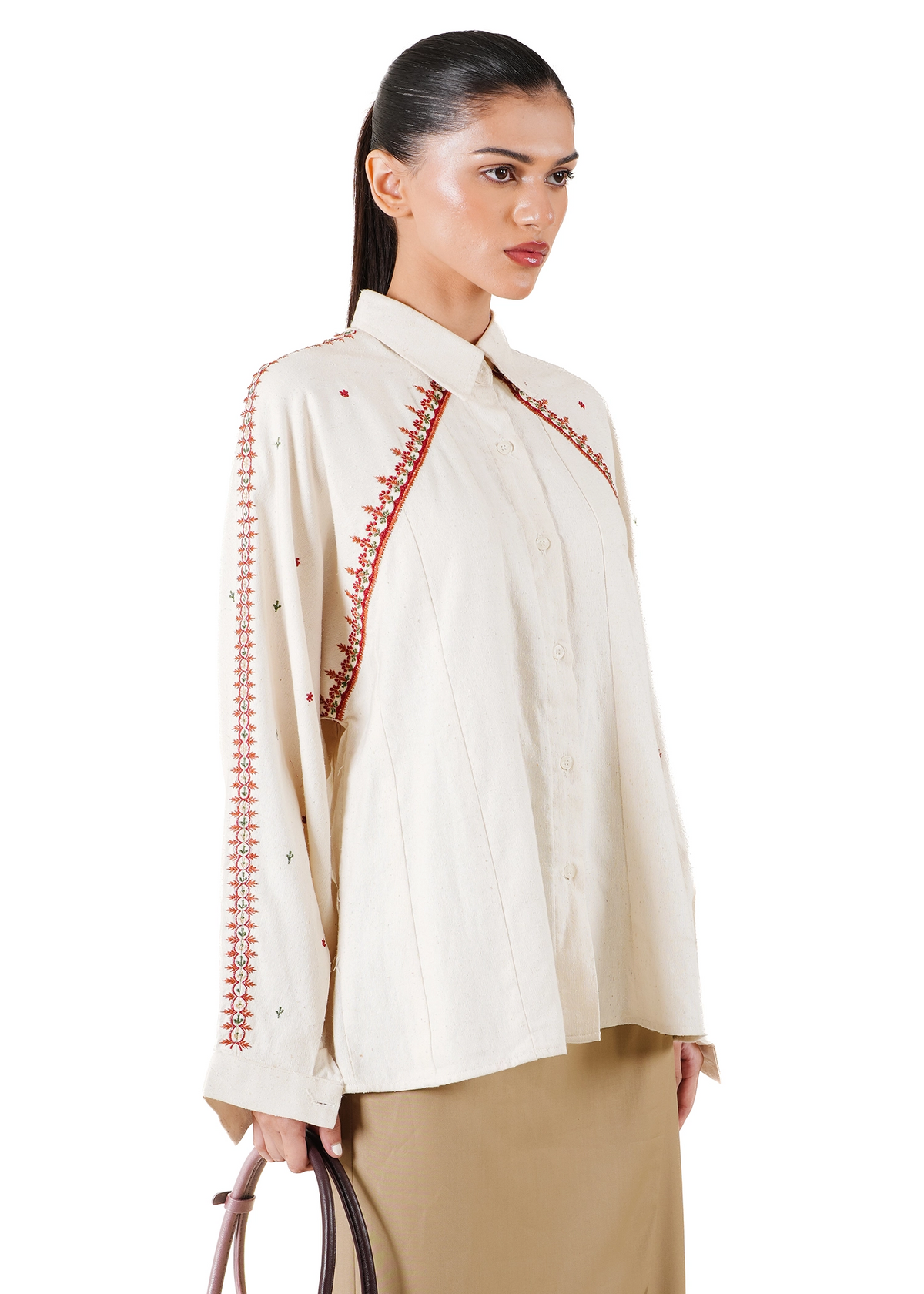 Collected XX Creme Neelum Embroidered Panel Shirt - CULT - haider