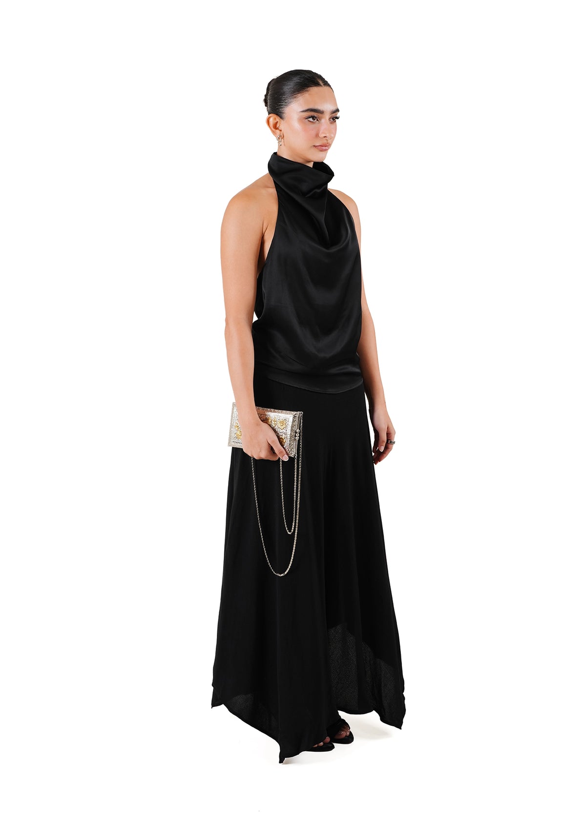 Ishq-e-Amore Black Black Silk Lagoon Halter Top - CULT