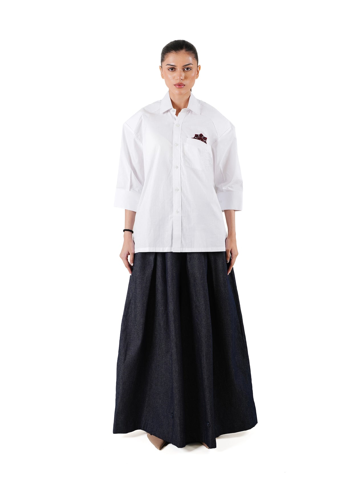 Collected XX White White Baloch Motif Boxy Shirt - CULT - haider