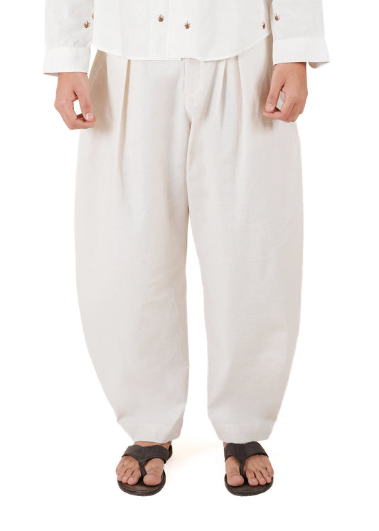 White Neelum Barrel Fit Pants
