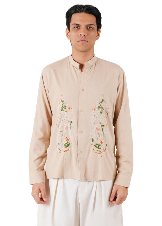 Beige Rohri Kashmiri Embroidery Shirt